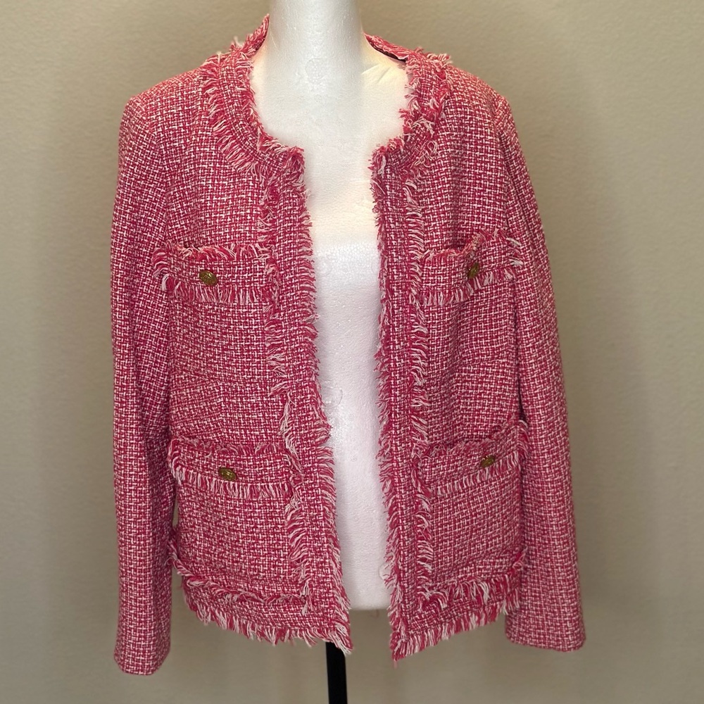 Nanette Lepore Pink Tweed Blazer with Frayed Edges